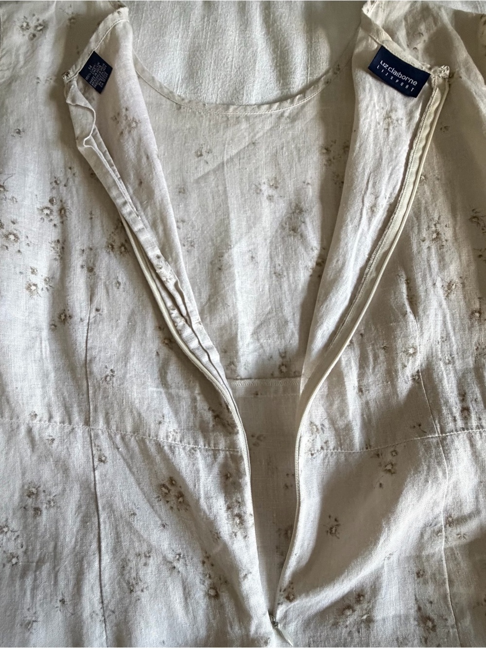 Liz Claiborne Dress Womens 14 Off White Floral Linen Short Sleeve Maxi Sundress - Picture 4 of 13